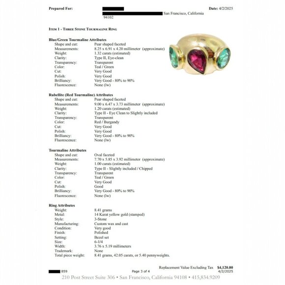 Three-Stone Tourmaline Dome Ring – 14 k Gold, Size 6¼ - Picture 13 of 15